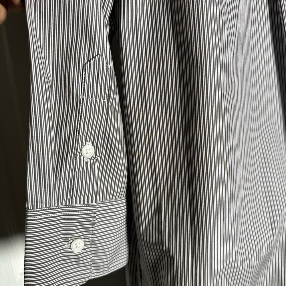 Uniqlo Women’s XSmall Brown Shirt Dress Oversize 100% Cotton Pinstripe Office - Picture 10 of 14